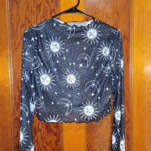 SHEIN Trendy Moon & Sun Sheer Crop Top 12